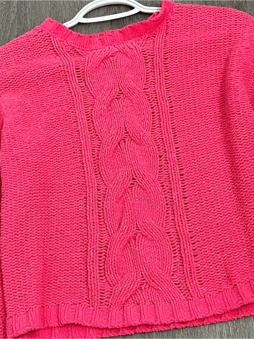 Justice Girls Chenille Cable Knit Sweater  Large 12/14 Hot Pink Cozy Fall Winter